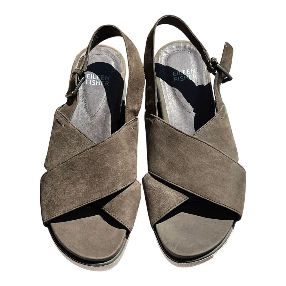 Eileen Fisher Crisscross Wedged Platform Sport Sandals in Graphite Size 6.5